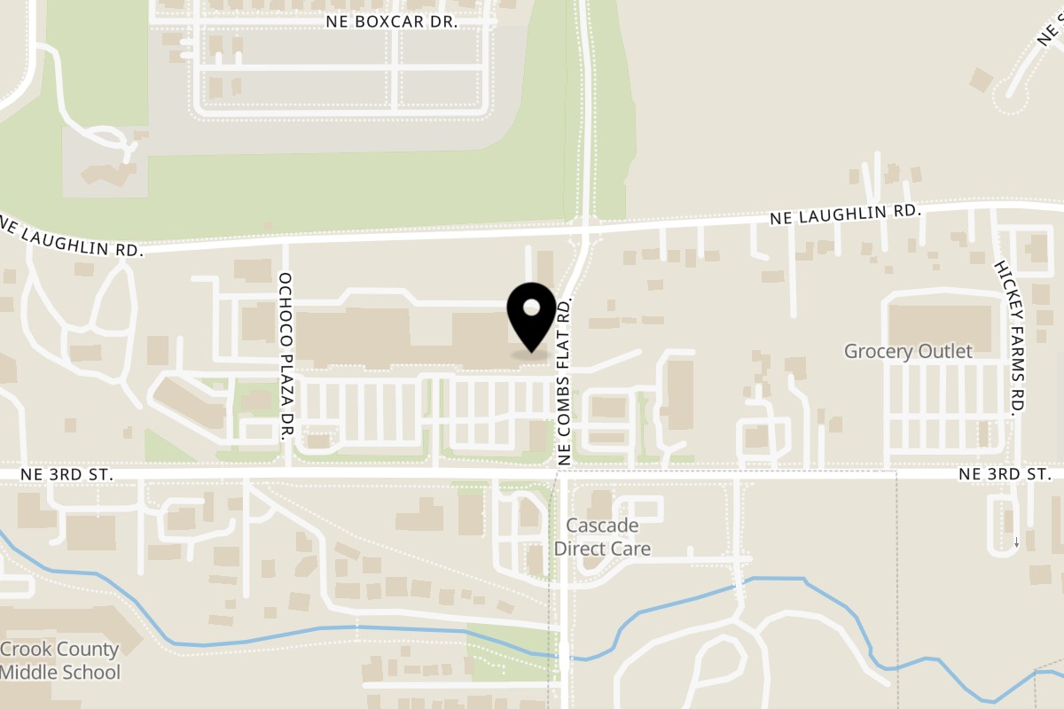 Map showing the location of Pad Thai Stations on 1595 NE 3rd St A3 in Prineville